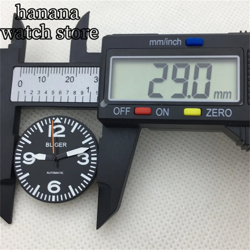Mostrador branco preto de 29mm com ambas as mãos mostrador luminoso completo para movimento NH35 NH36 verde luminoso