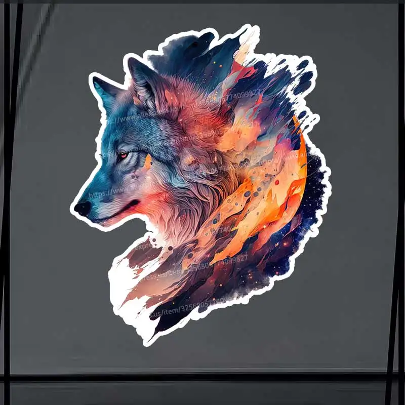 Colorful Wolf Watercolor Animal Car Sticker Waterproof Vinyl Decal on Bumper Rear Window Laptop Self-adhesive Decals SH1124