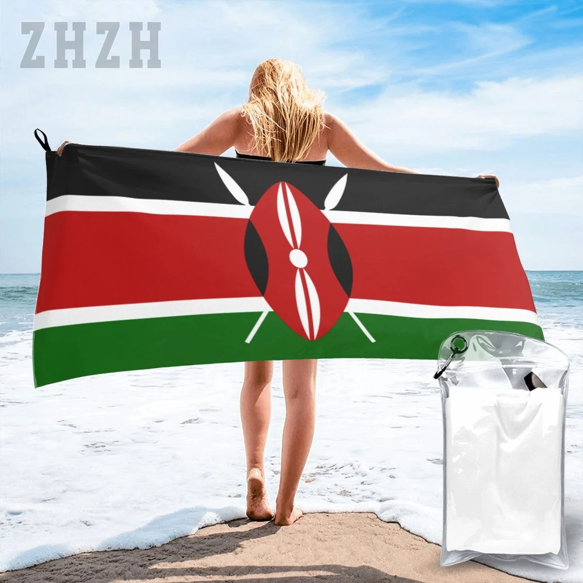 More Design Kenya Flag Emblem Bath Towel Quick dry Microfiber Absorbing Soft Water Breathable Beach Swimming Bathroom