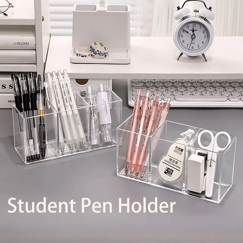 

Держатель для ручек с 3 сетками, настольный ящик для хранения канцелярских принадлежностей, большая вместительная коробка для хранения ручек, INS стильная прозрачная коробка для кистей для макияжа, офисная коробка