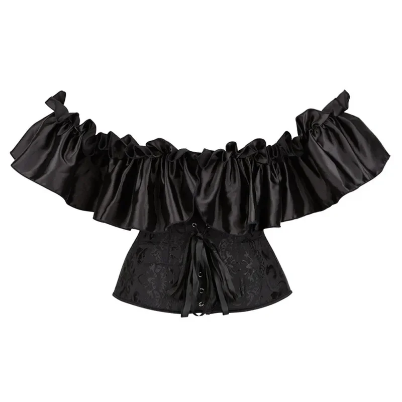 Women Flower Print Vintage Bustiers Gothic Satin Lingerie Corselet Off Shoulder Crop Tops