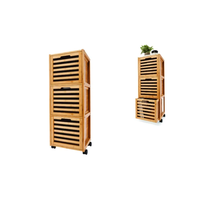 Bamboo storage organizer  rack with 3 drawers with wheels