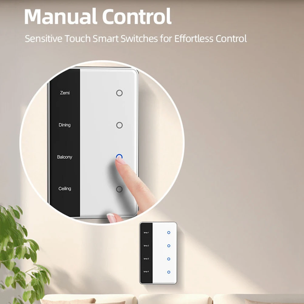 A07I TUYA Zigbee DIY Name Switch 4 Gang Smart Touchscreen Switch US Type Work with Tuya Alexa Home Voice Control