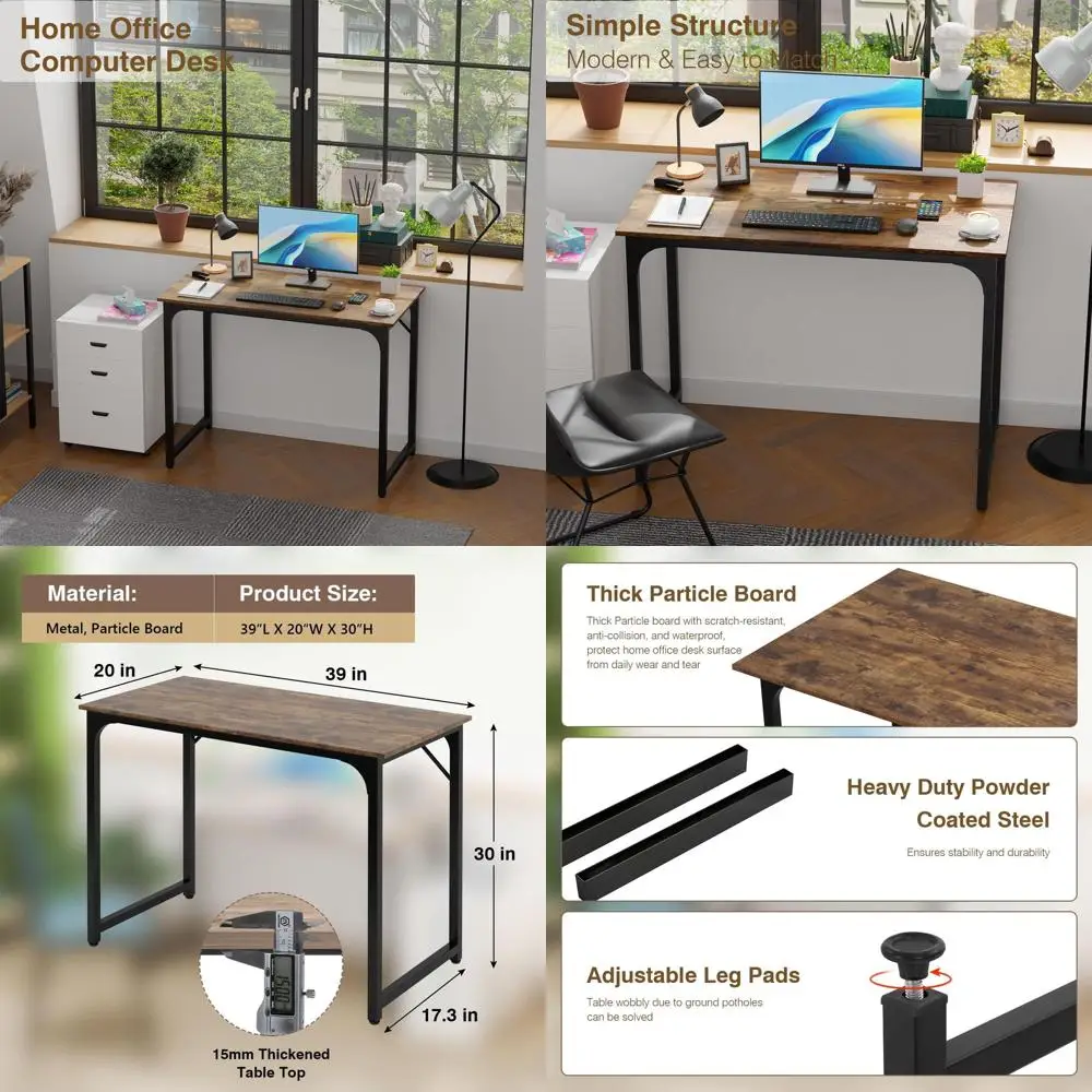 

39 Brown Study Desk, Modern Simple Design for Home Office or Student Writing