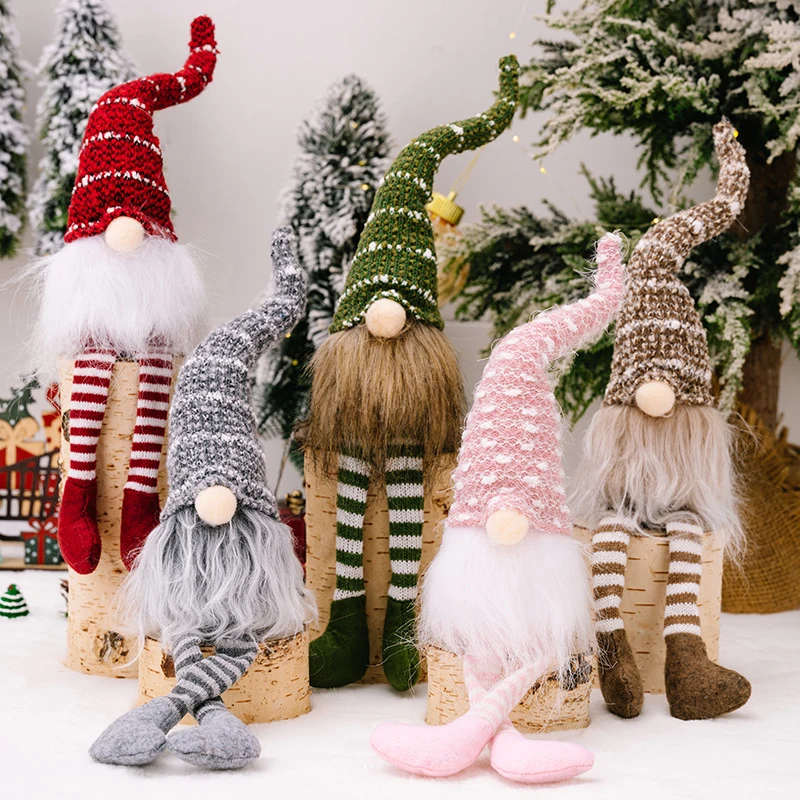 Christmas Faceless Doll Bookshelf Fairy Doll Accessories Desk Ornaments Home Decorations Striped Knit Hat Legged Dolls