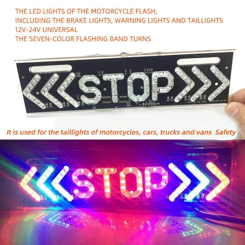 

Вспышка STOP Индикаторная лампа 12 В Светодиодный фонарь для мотоцикла Универсальный мото-тормозной сигнал поворота Задний фонарь для вождения Предупреждающий дневной светильник