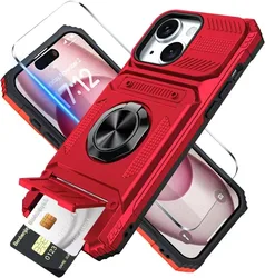 Military Quality Case for iPhone 11 13 14 15 16 Pro Max Magnetic Rotated Ring Kickstand Heavy Duty Drop Protection Wallet Cover