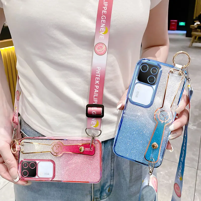 V30 pro Luxury Bling Wrist Holder Case For Vivo V30 V29 Lite v27 pro V30E V29E V27E Y39 V40 SE V50 Lite Case with Lanyard Cover