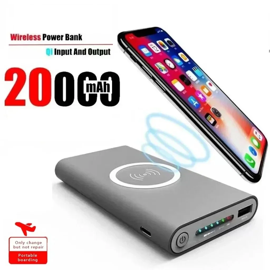 

20000mah Power Bank Two-way Wireless Fast Charging Powerbank Portable Charger Type-c External Battery For Iphone Samsung Xiaomi