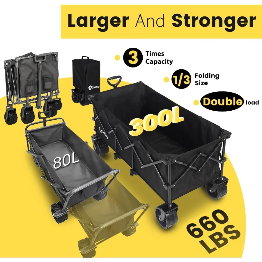 300L Extended Collapsible Wagon, 660 lb Capacity, 48 in Long