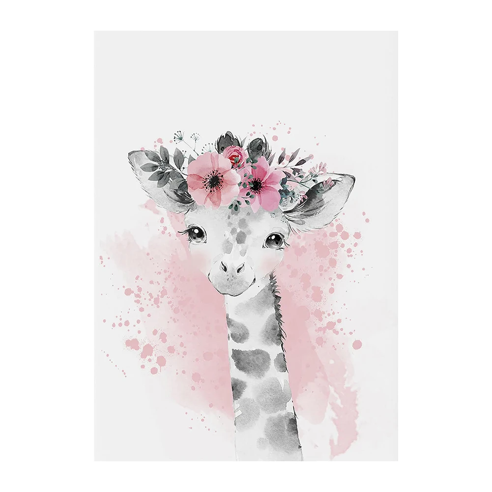 3 Posters Animal Bedroom Baby Girl Pink Pictures 30x40 Posters Giraffe Elephant Lion Children's Wall Decor Unframed