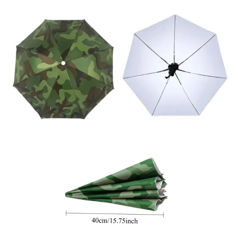 Rain Umbrella Hat Foldable Sun Shade Waterproof Fishing Headwear Cap Beach Head Hats Double-Layer UV Protection Sunscreen