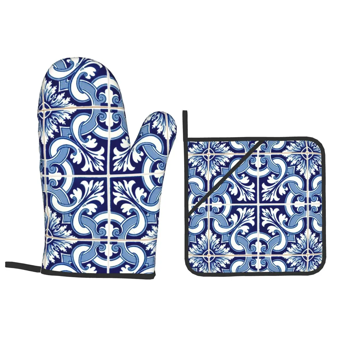 Azulejo Lisbon Azulejos Lisboa Oven Mitts and Pot Holder Sets of 4 for Baking Kitchen Cooking Grilling Resistant Non-Slip Gloves