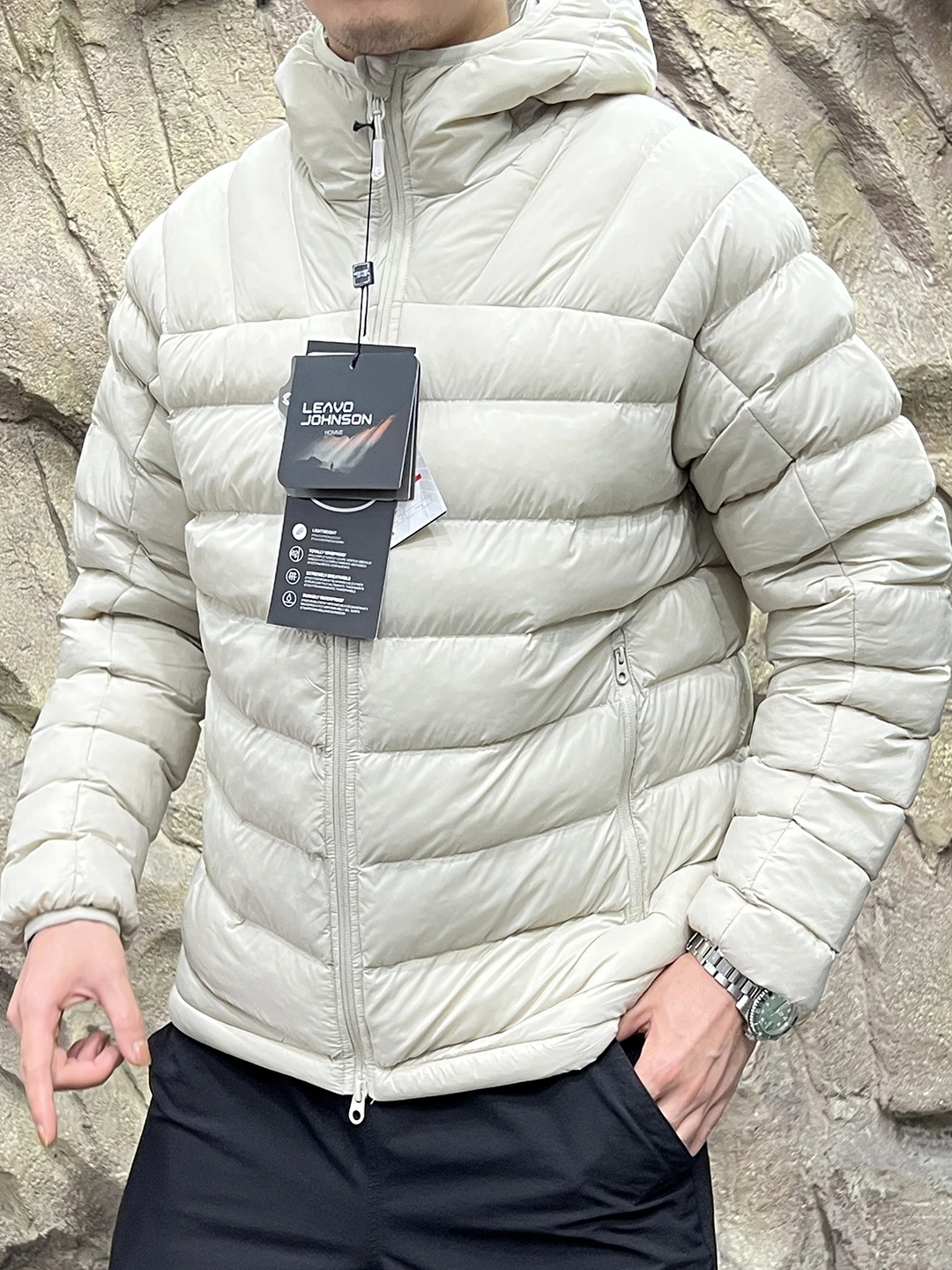 Leavo Johnson Italian Style Tech P Cotton Hooded Men's Outdoor Lightweight Warmth Winter Jacket Polyester Fiber Long Sleeve