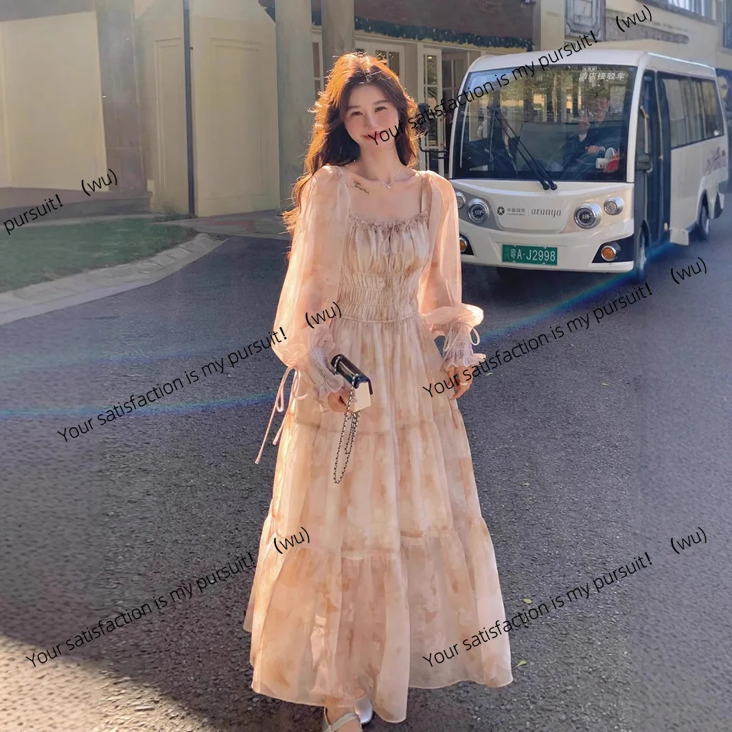 

Шифоновое платье с французским принтом, новое женское нежное темпераментное тонкое красивое платье феи