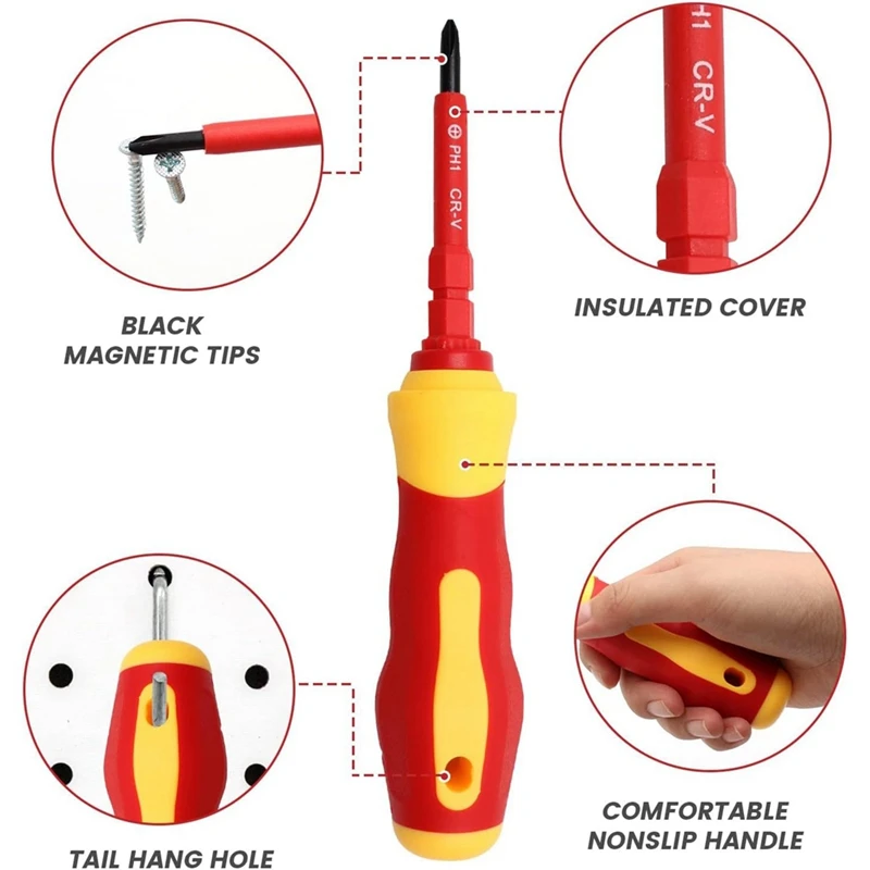 14 in1 izolowany zestaw śrubokrętów zestaw zestaw śrubokrętów magnetycznych elektryk wielofunkcyjne wymienne śrubokręty