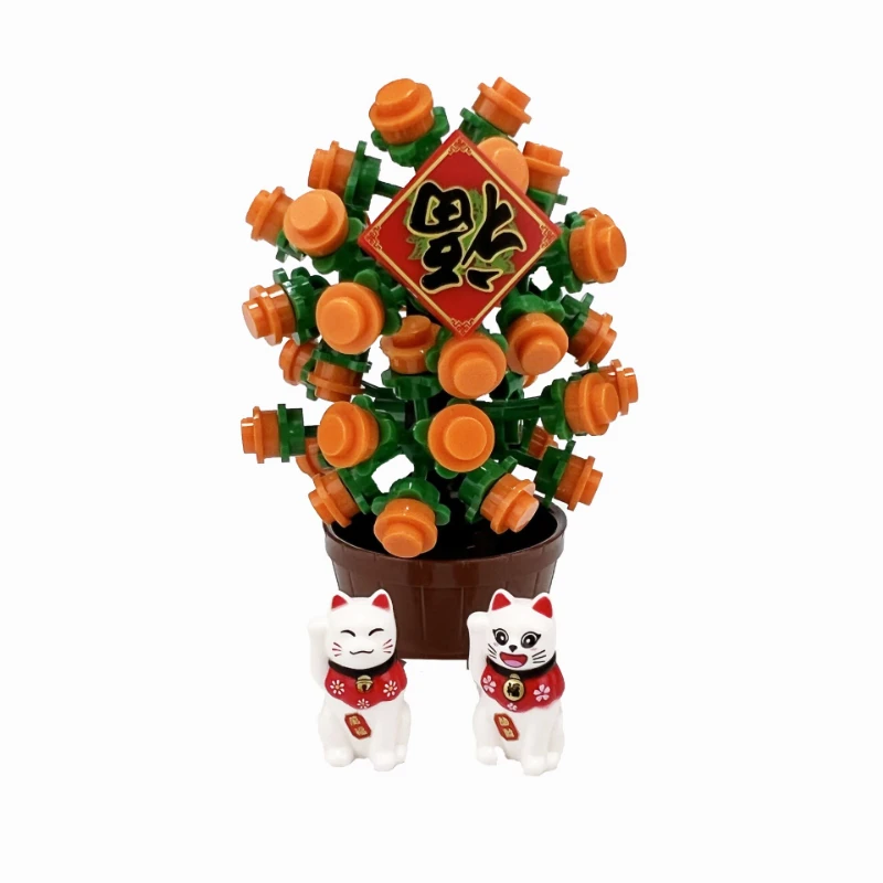 

MOC Trees Blocks Toys for Kids DIY Toy Chinese Lucky Cats Orange Tree Bricks Compatible Classic Blocks Bloque 2023 New Year Gift