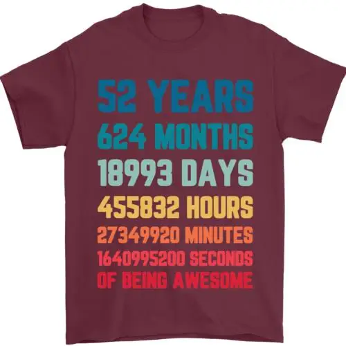 52nd Birthday 52 Year Old Mens T-Shirt 100% Cotton