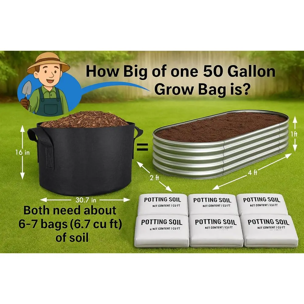2-Pack 50 Gallon Grow Bags, Aeration Fabric Pots with Handles, Pot or Plants