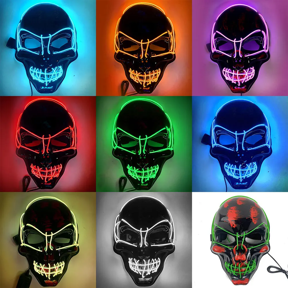 LED Glowing Skull Mask Halloween Party Cosplay Toy Props Entertainment Colorful Festival Ghost Mask AC189