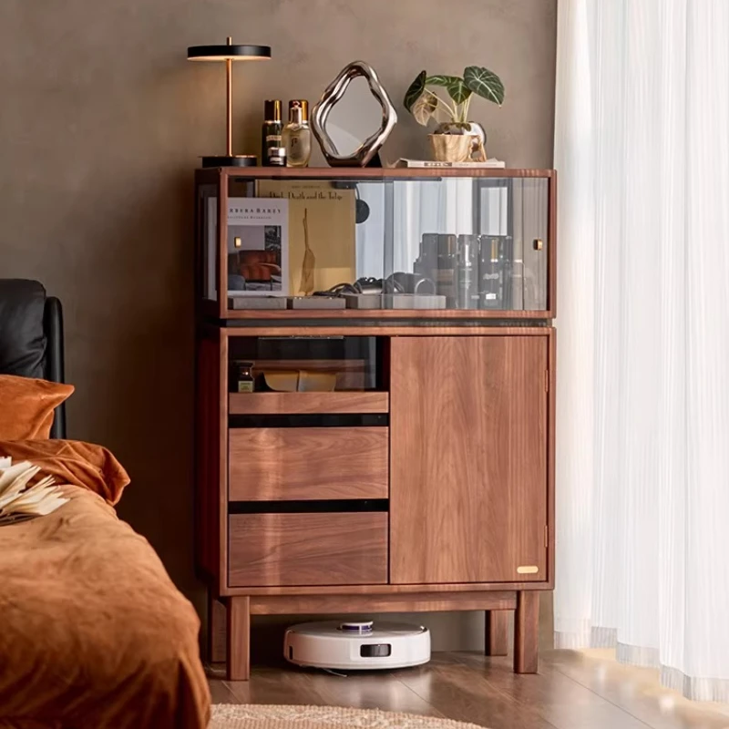 

Solid wood sofa side dining sideboard black walnut storage living room storage wine cabinet