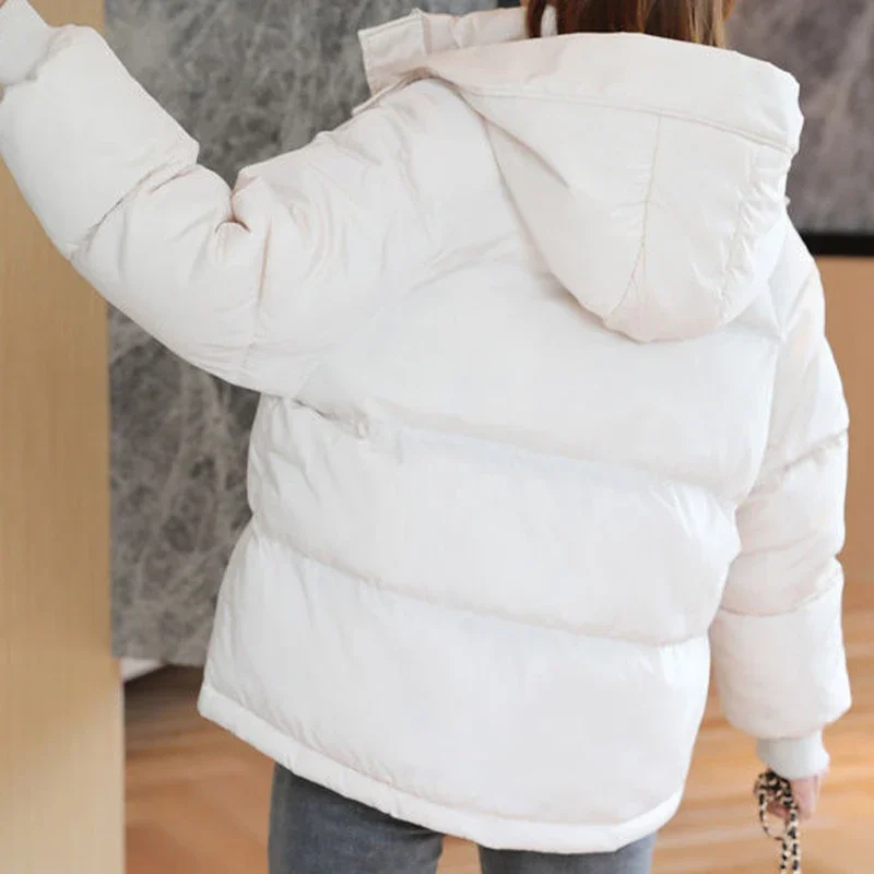 2021 Winter Women\'s Hooded Zipper Loose Down Jacket Women\'s Solid Color Short Thick Padded Jacket New