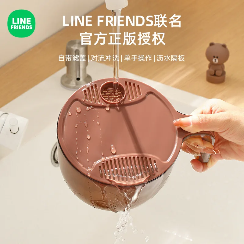 LINE FRIENDS Brown Cony Kitchen Home Multi Functional Anime Kawaii Wash Vegetables Drain Water with Cover Wash Fruit Basket Gift