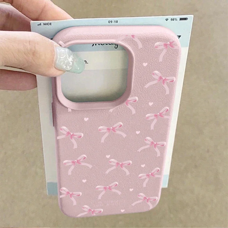 Phone Case For Motorola Edge 60 50 Fusion NEO Stylus G84 G54 G85 G35 G05 G34 G75 G15 G Play 2025 Cover Pink Bowknot Leather Bags