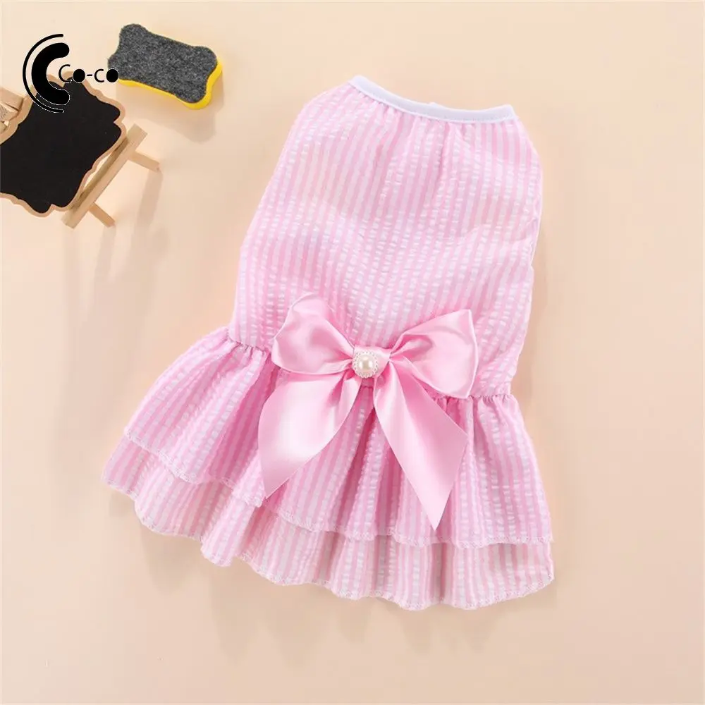 Summer Cat Dress Comfortable Lovely Polyester Fashionable 6 Sizes Best Selling Bow Stripe Pet Dress Pet Skirt Pet Clothes Unique