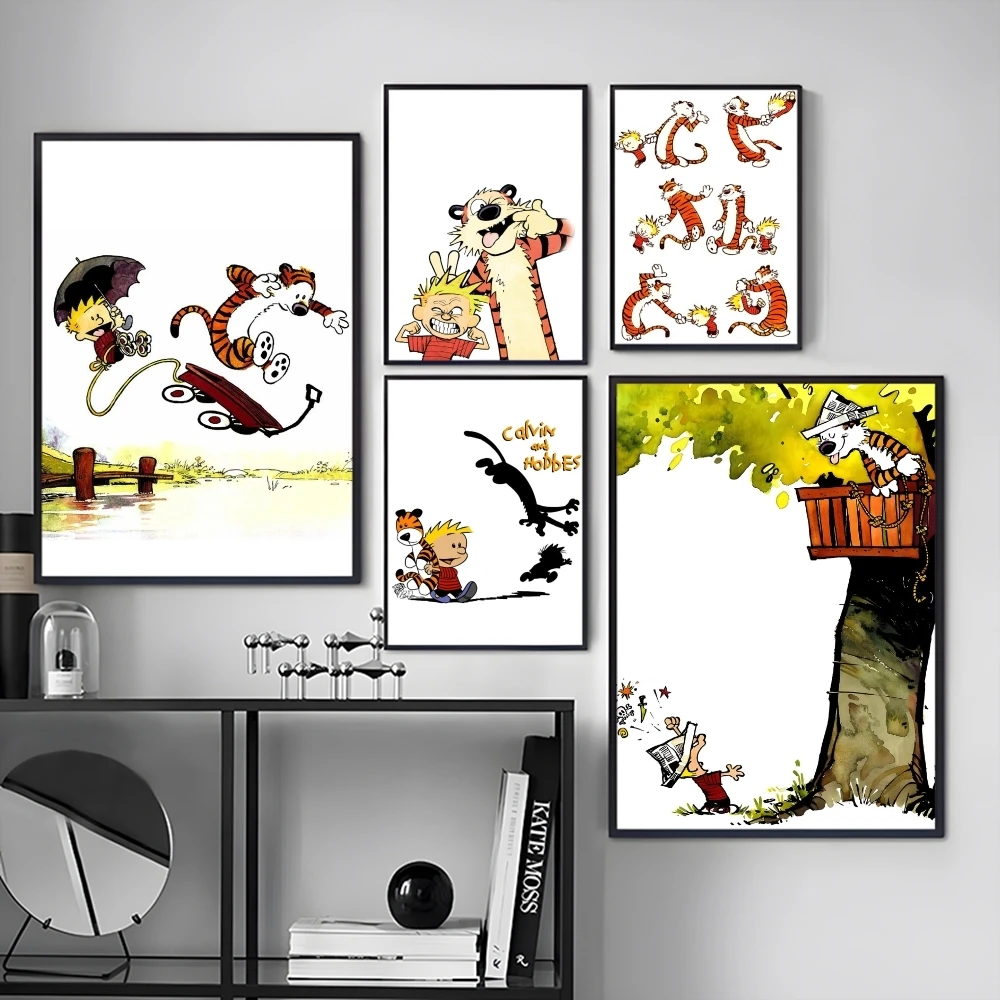 C-Calvin and H-Hobbes Painting Calligraphy Canvas Poster Art for Bedroom Living Room Home Decor Wall Decoration Decals Gift