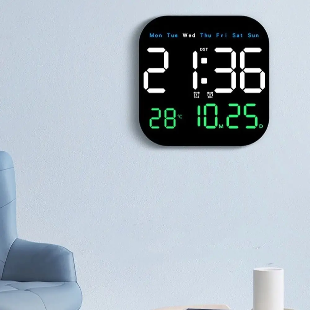 

Large Display Digital Wall Clock Date Display Week Display LED Alarm Clock 12/24H Format Temperature Display