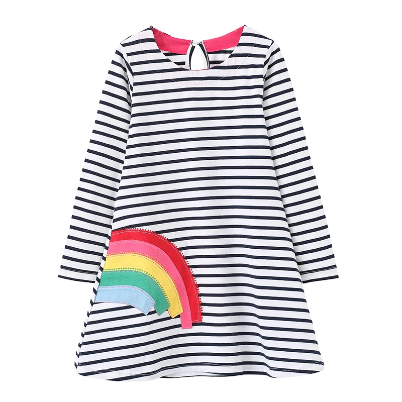 Jumping Meters 3-7T Hund Stickerei Kinder Prinzessin Mädchen Kleider Gestreifte Tiere Langarm Herbst Kinder Geburtstag kleid – Detail 3