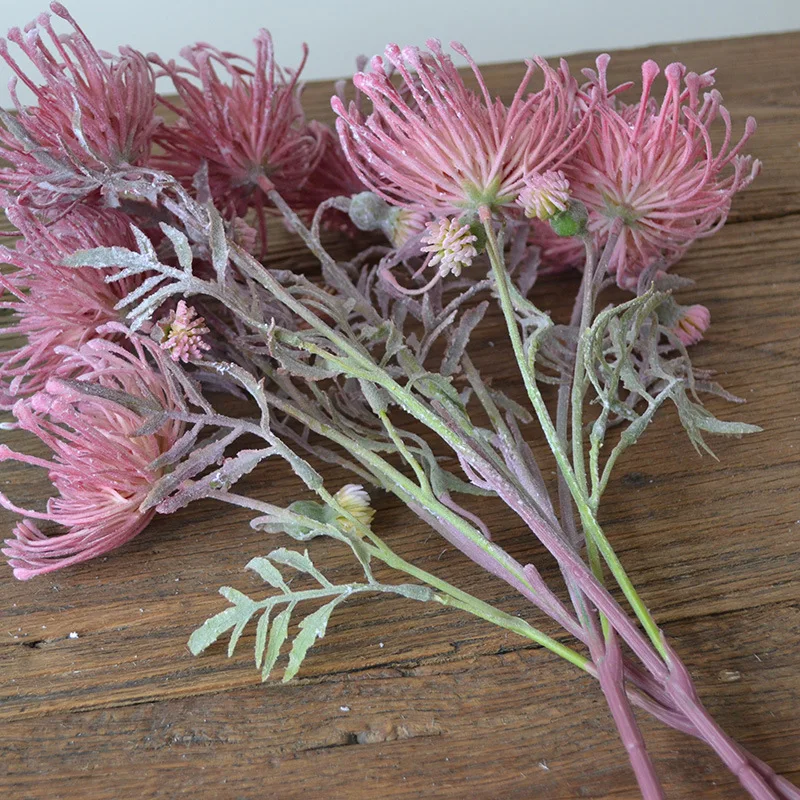 5 Stück künstliche Plastik blumen 3-Kopf beflockte Krabben klaue Chrysantheme für Hochzeits feier Event Home Dekorationen Blumen material – Detail 26