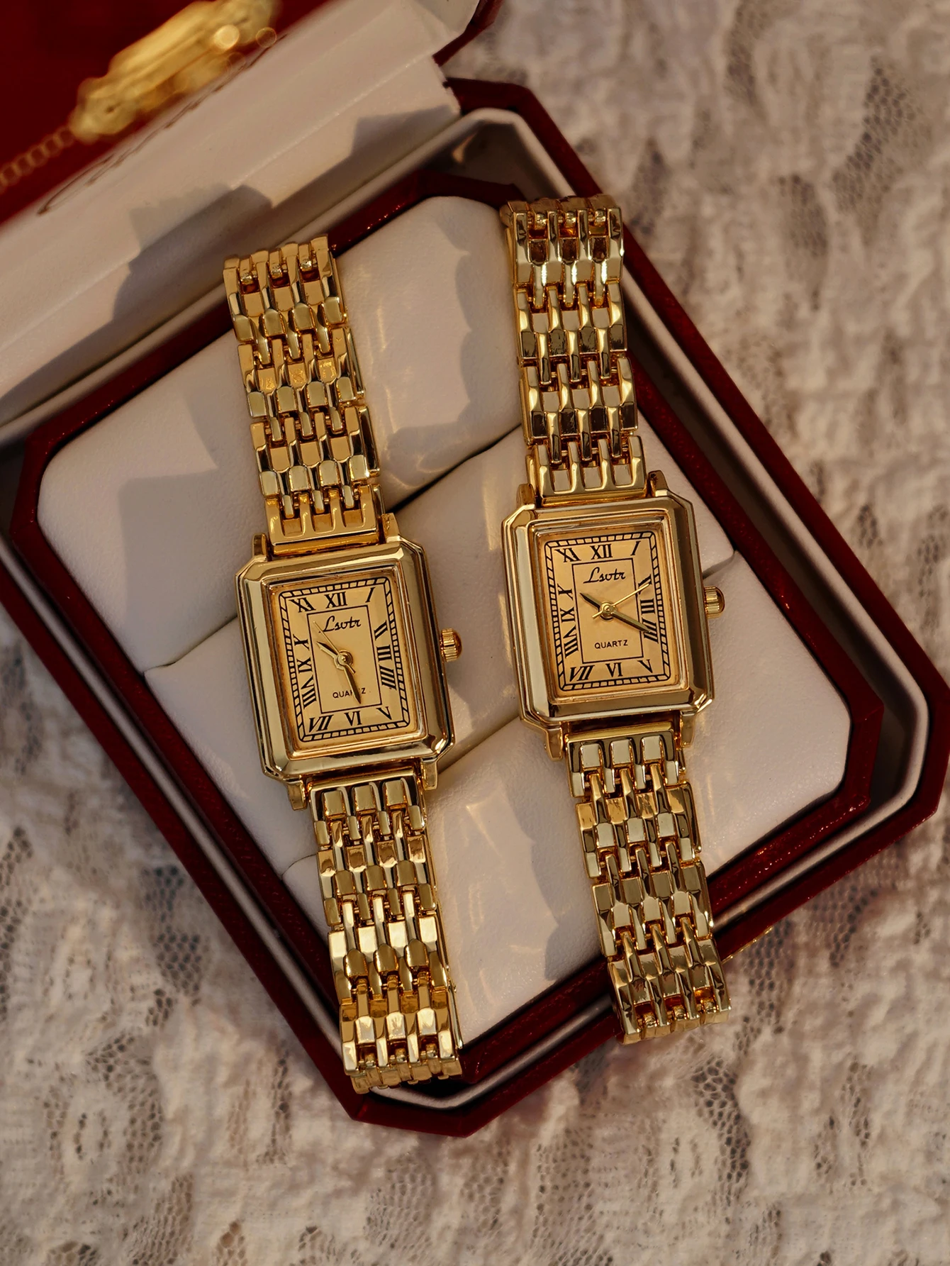 1 new gold French classic ladies quartz watch stainless steel strap rectangular dial with Roman scale simple niche ladies waterproof watch suitable for daily wear and birthday gifts.