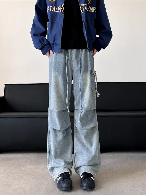 

American High Street Retro Cleanfit Men's Jeans Casual Straight Leg Loose Fit Workwear Trousers Trendy Youth Faion