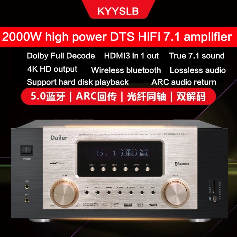 

2000W Home 7.1 Power Amplifier Bluetooth Amplifier Home Theater Karaoke Amplifier Dolby Atmos 4K HD DTS Lossless Sound Amplifier