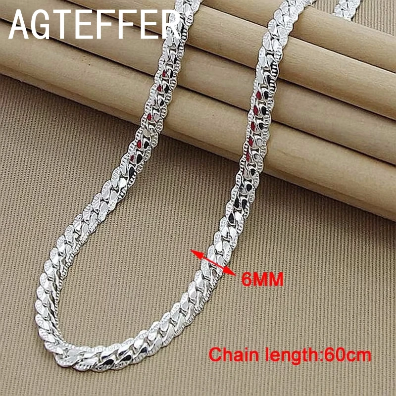 

New Trendy Men's 6MM 60cm Snake Chain Necklace for Women Fashion 925 Jewelry Sterling Silver Necklace Bracelet Charm