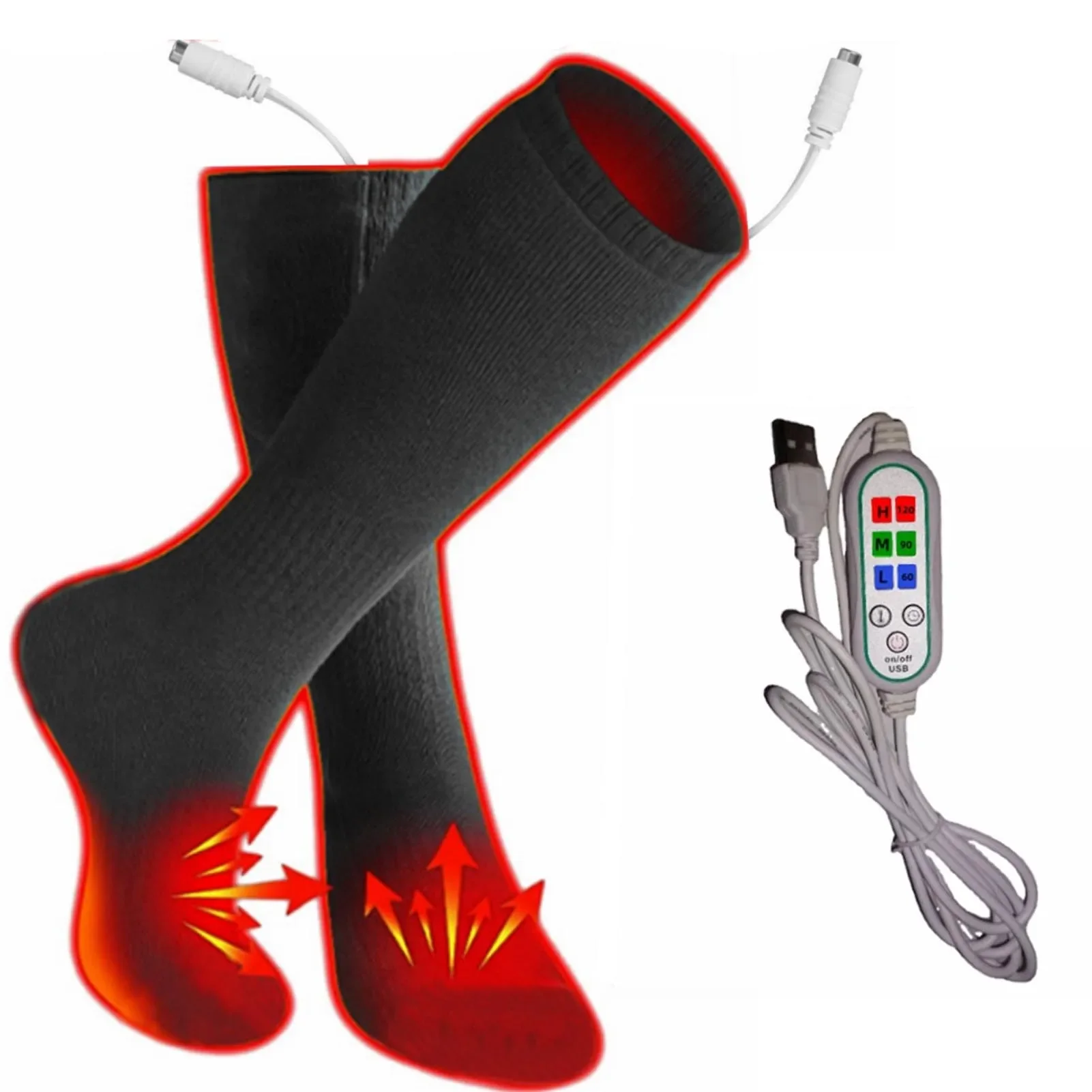 USB Charging Electric Heated Socks for Winter Heated Socks Intelligent Temperature Control 3 Heat Settings Washable Reusable