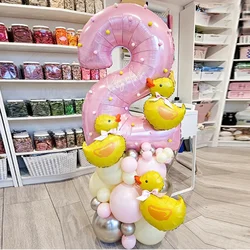 38pcs Summer Birthday Balloon Decorations Yellow Pink Latex Globos Set With Mini Duck Animal Kids Birthday Party Favors Supplies