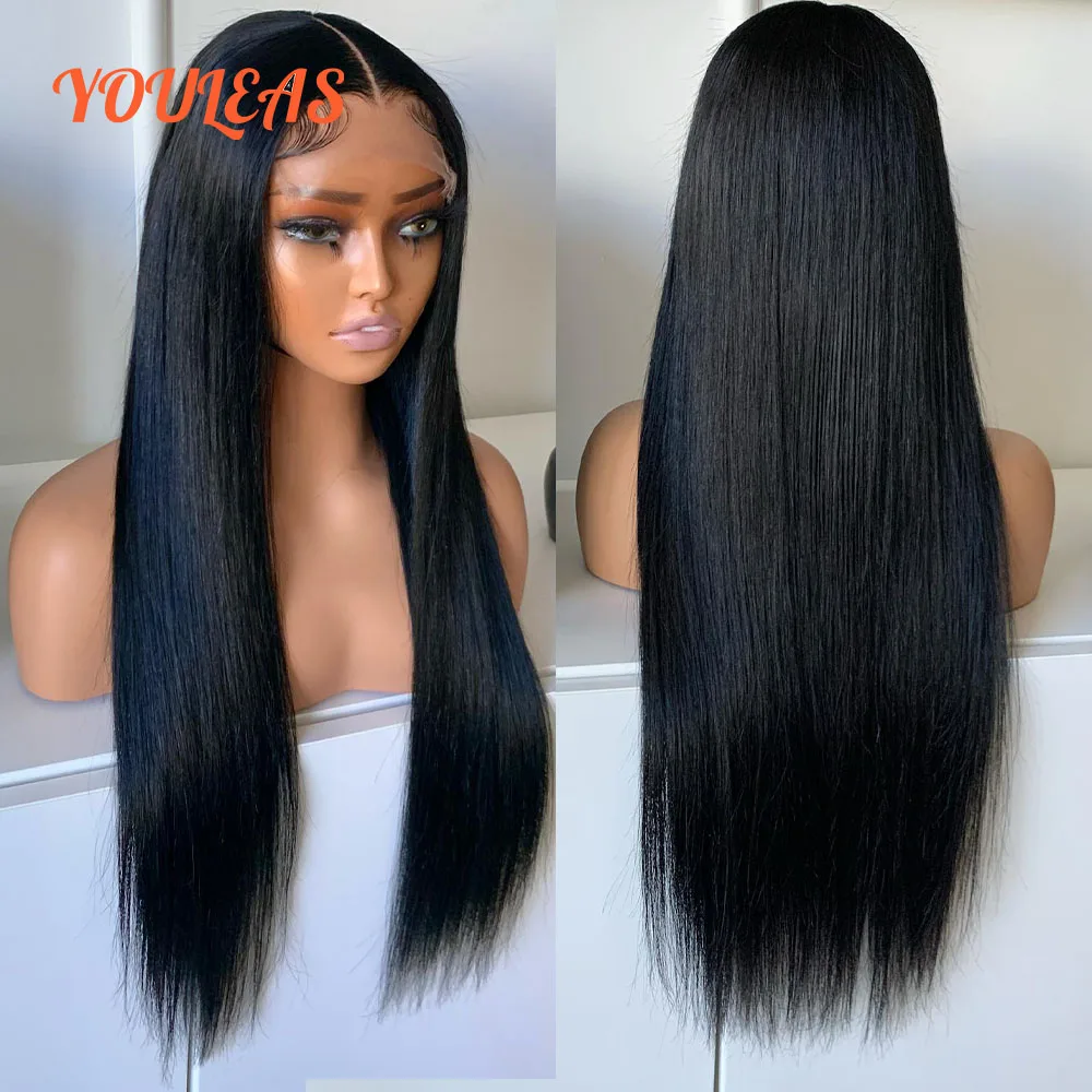 

400% Density Bone Straight 30inch Natural Colored 13x6 Transparent Lace Front Human Hair Glueless Wig Pre Plucked Bleached Knots