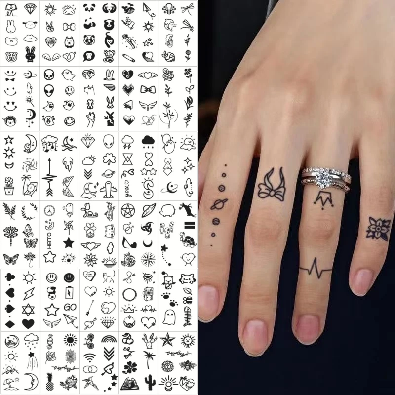 10pcs Small Finger Fake Tattoos Stickers for Women Girls Ladies Heart Rainbow Sun Temporary Tatoo Waterproof Hands Body Tatuagem