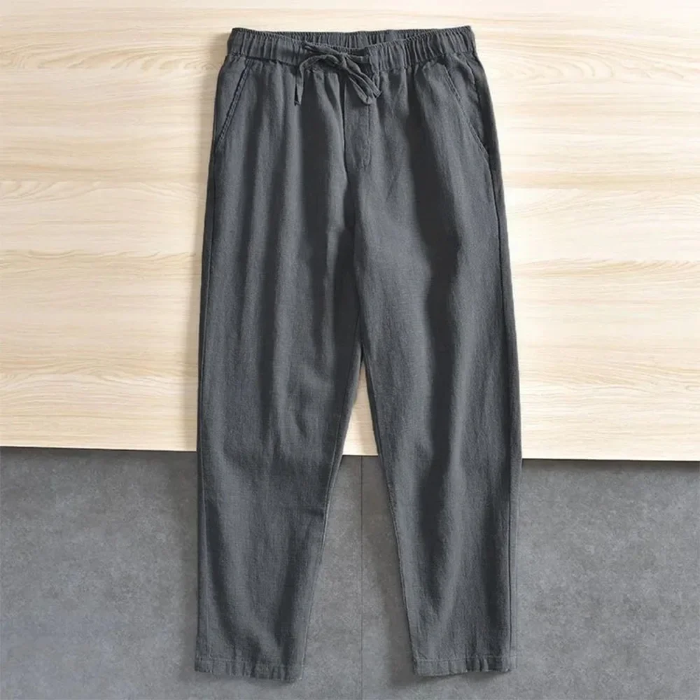 Männer Baumwolle Leinen Casual Hosen Baggy Streetwear Männer Jogger Sport Hosen Einfarbig Lange Gerade Trendy Hosen für Männer – Detail 3