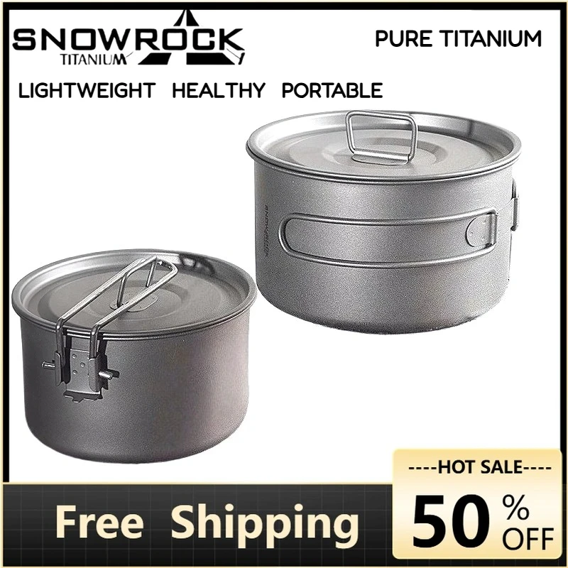 

Ультралегкий титановый котелок SNOWROCK с крышкой и складной ручкой для кемпинга, походов и туризма