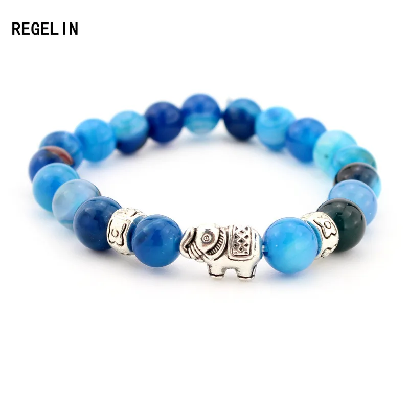 REGELIN Natural Stone Bead Buddha Bracelets For Women Men Jewelry Black Lava Druzy Gift Bracelets Elephant Bangles Pulseras