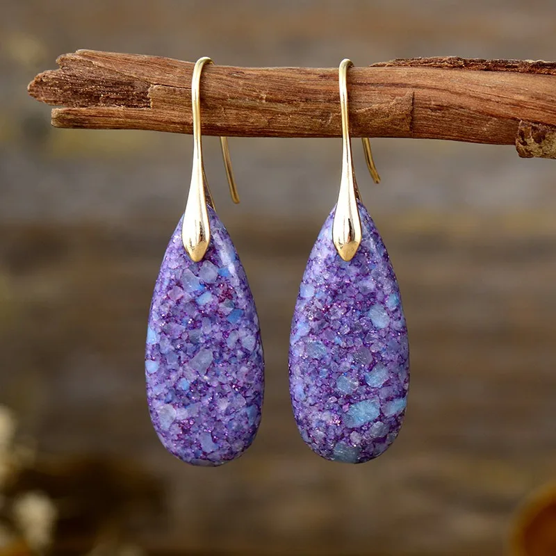 Mais recente banhado a ouro natural pedra imperial jasper balançar brincos boho vintage lágrima sortimento brincos mulher elegante jóias