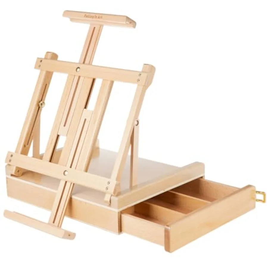 

Studio Sketchbox Easel Adjustable Beechwood Tabletop Easel with Storage Drawer for Painting Portable Desktop Easel in Natural W