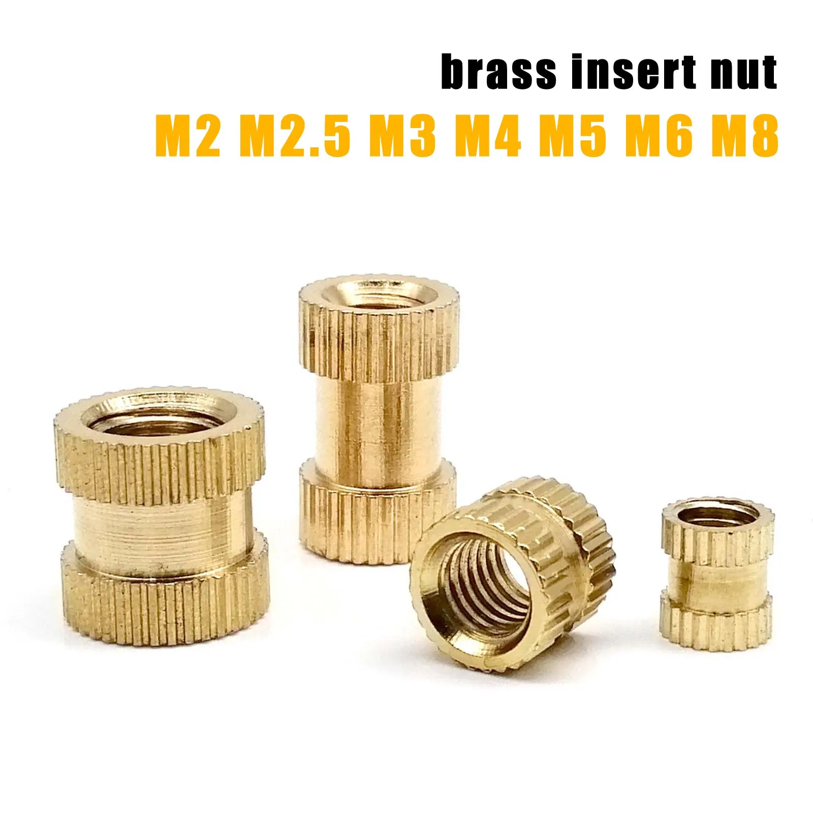 M1.6 M2 M2.5 M3 M4 M5 M6 M8 Brass Copper Thread Hot Melt Heat Injection Molding 3D Print Knurl Embedded Insert Nut Length 2-16mm