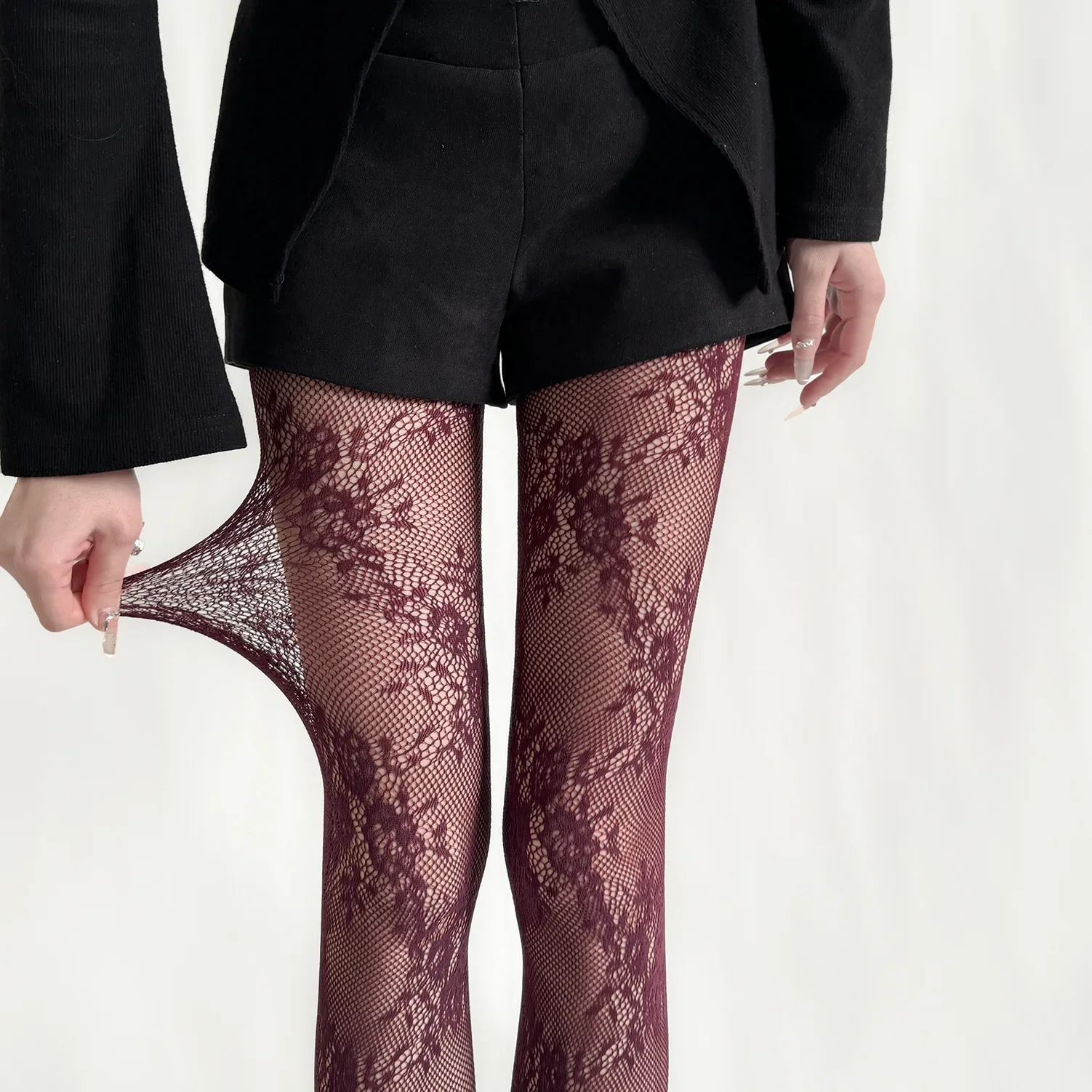 Sommer Damen Sexy Netz-Spitzen-Strümpfe mit Blumenmuster, Overknee-Strümpfe, Netzstrümpfe, Modische Retro-Blumen Mädchen Alltags-Strumpfhose – Detail 18
