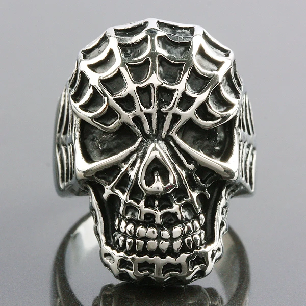 Punk Skeleton Skulls Ring Spider Web Gothic Style Stainless Steel Rings For Women Men Jewelry Gift