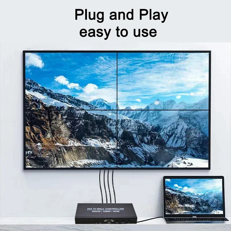 RS232 4K 60Hz 2x2 Video Wall Controller Multi Screen Splice Processor 1x3 1x2 1x4 Office Conference Monitor Mall 2-4 TV Splicer